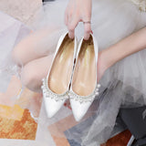 MQTIME  -  Fashion New Thin Heel Pointed Pearl Rhinestone French Low Heel High Heels Single Shoes
