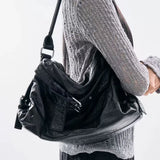 MQTIME  -  High-end Large Capacity Solid Color Washed Motorcycle Style Casual Handbag Shoulder Bag