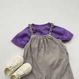  MQTIME  -  Autumn New Children Casual Overalls Cotton Boys Sling Trousers Fashion Kids Jumpsuit Baby Girls Striped Wide Leg Pants