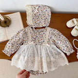 MQTIME  -  New Spring Newborn Baby Girl Jumpsuit+Hat Long Sleeved Cotton Print Lace Splicing Toddler Baby Girl Romper Children Clothes