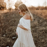 MQTIME  - Bohemian Maternity Photo graphy Dress for Baby Shower Photoshoot Maternity Wear Straight shoulder Sweet Style