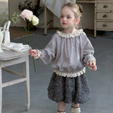 MQTIME  -  Children's Two-Piece Set Baby Toddler Girl Elastic Fluffy Tutu Skirts Kid Lace Spring Doll Collar Pullover Tops Shirt Blouse