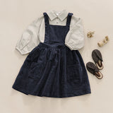  MQTIME  -  Autumn New Girls Corduroy Brown Strapless Dress Retro Casual Back Cross Straps Elastic Waist Sleeveless Dresses Kids Clothes