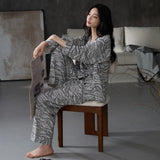 MQTIME  -  Women Spring Autumn and Winter Pure Cotton Long-sleeved Striped Lace Lapel High-end Light Luxury Loungewear Set Comfort