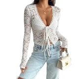 MQTIME  -  Solid Casual Slim Lace Blouses For Women Fashion 2025 Summer Vintage Women's Shirts And Blouses Elegant Youth Female Tops