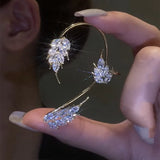 Mqtime Fashion Sparkling Zircon Feather Ear Cuff Non Piercing Earrings Trendy Female Shining Leaf Party Ear Clip Earrings Jewelry