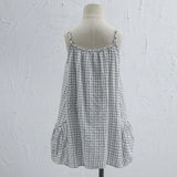 MQTIME  -  100%Cotton White Plaid Girls Dress Summer New Children's Casual Loose Sleeveless Adjustable Sling Dresses With Two Large Pockets