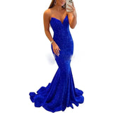 MQTIME  -  Elegant Mermaid Women Evening Dresses Sequins Court Train V Neck Prom Party Gowns Formal Bridal Dress