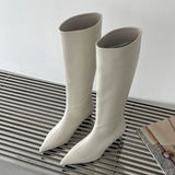 MQTIME  -  Women Knee High Boot Luxury French Style Slouch Boots Fashion Pointed Tip High Heeled Boots for Woman Designer Shoes Botas Mujer