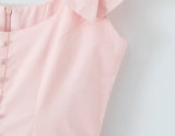 MQTIME  -  Sexy Pink 3D Bow Strap Tank Dress Women Slim Low Waist Spliced Lace Pleated Hem Ball Gown Sling Dresses Short Party Robe