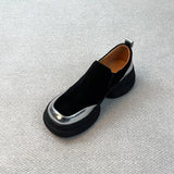 MQTIME  -  Women's retro sponge sole thick sole height increasing loafers women's frosted one foot kick round toe simple small shoe