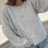 MQTIME  -  Women Autumn Knit Cardigans with Pockets Casual Button Up O Neck Long Sleeve Knitwear Vintage Loose Fit Sweater Coats Winter