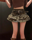 MQTIME  -  Women's Sexy Pleated Skirts Camouflage Y2k Spice Girl Cake Culottes Short Skirt with Belt