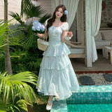 MQTIME  -  Elegant Vintage Tierred Floral Summer Women Dress Female Patchwork Long Fairy Dress Female Casual Evening Party Dress