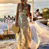 MQTIME  -  Summer New Party Dress Hem Soft Ankle-Length Elegant Bronzing Applique Casual Vest Gown Beach Dresses Female Clothing