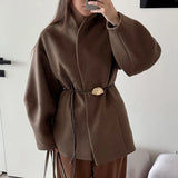 MQTIME  -  Autumn and Winter New High-end Collection Waist Woolen Coat, Women's Design Sense, Temperament and Fashion 2025
