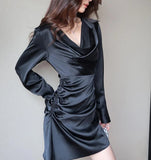 MQTIME  -  Elegant Lady Bodycon Dress New Season Ruffle Asymmetrical Design Short Dress Pure Desire Style