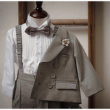 MQTIME  -  Khaki Boy Suit Wedding Tuxedo Kid Jacket Set Baby Blazer Pants 3 Piece Set 1-4 Years Old Custom Clothes Birthday baptism Dress