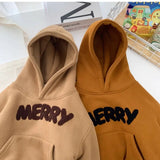 MQTIME  -  New Winter Toddler Girls Hoodies Letter Jacquard Plus Fleece Kids Baby Girls Sweatshirt Hooded Thicken Little Boys Pullovers