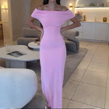 MQTIME  -  Elegant Ladies Slash Neck Slim Wrap Hip Dress Sexy Temperament Waist Women Long Dress New 2025 Fashion Summer Solid Party Dress