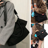 Mqtime Black Color Shoulder Bags Nylon Waterproof Handbag Women's Crossbody Bags Big Capacity Tote Fashion Design School Messenger Bags