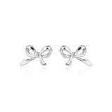 Mqtime 1Pair Sweet Cute Bow Stud Earrings for Women Korea Silver Color Ribbon Earrings New Simple Minimalist Ear Piercing Jewelry Gifts