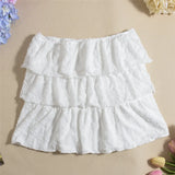MQTIME  -  Women's Skirts Outfits Lace Low-Cut Tie-Up Front Long Sleeve Ruffles Crop Tops Mini Skirt 2 Pieces Clothes Dress Set Summer