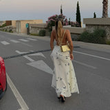  MQTIME  -  Elegant Elegant Butterfly Print  Sleeveless Long Dress Women Halter Backless Lace Up Slim A-line Dresses New Lady Party Robes