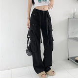 MQTIME  - Fashion Female Long Pants Casual Pockets Safari Wide-leg Pants Autumn High-waisted Straight Hip-hop Streetwear Cool Trousers