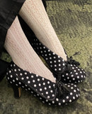 MQTIME  -  Vintage Lapel Design Polka Dot Women Pumps Fashion Bowknot Tassel Horsehair High heels Spring Autumn Female Chunky Modern Shoes