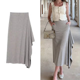  MQTIME  -  High Waist Skirt Women's Spring Autumn Long Skirt Casual Asymmetrical Hem Ruffles Midi Skirts For Women 2026 New ﻿