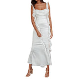 MQTIME  -  Elegant Sleeveless Maxi Dress with Flattering Ruched Detail and Chic V-Neckline for Women s Evening Party Wear