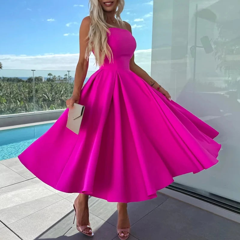 MQTIME - Women Fashion Solid Color Banquet Dress Elegant Temperament B mqtime MQTIME - Women Fashion Solid Color Banquet Dress Elegant Temperament B mqtime