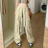 MQTIME  - Fashion Female Long Pants Casual Pockets Safari Wide-leg Pants Autumn High-waisted Straight Hip-hop Streetwear Cool Trousers