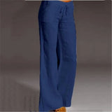 MQTIME  -  New European And American Women High Waist Wide Leg Flared Pants Big Bell Bottom Pocket Linen Casual Trousers For Ladies