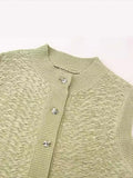 MQTIME  - Knitted Sleeveless Solid Vests Women Loose Casual O-Neck Green Single-Breasted Cardigan Female All-Matching Knit Sweater Outwear