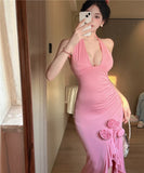 MQTIME  -  Evening Party Dresses Women Flower Sleeveless V Neck Bandage Backless Sexy Mermaid Dress Cocktail Wedding Party Prom