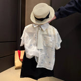 MQTIME  -  Boys' Suit Spring/summer New Children's Clothes Korean Boy Baby Tie Print Shirt Embroidered Shorts Two-piece Set