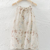 MQTIME  -  Vintage 100% Linen Flower Print Girls Dress With Pockets Summer New Baby Girl Sleeveless Casual Loose Spaghetti Strap Dresses