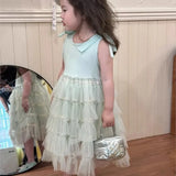 MQTIME  -  Fashion Baby Girl Princess Bow Tutu Layered Dress Sleeveless Infant Toddler Child Tulle Vestido Party Birthday Baby Clothes 1-7Y