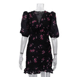 MQTIME  -  Fashion Floral Print Women's Mini Dress V Neck Puff Sleeve Elegant Patchwork Party Evening Gala Dress Female Dresses