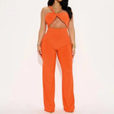  MQTIME  -  Twist One Shoulder Flare Jumpsuits Sexy Hollow Out Strapless Backless Slim Casual Streetwear Overalls Women Solid Rompers