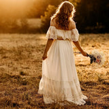  MQTIME  -  Boho Two Piece Women's Set Vintage Lace Top & Skirt Bohemian Maternity Photo Session Dresses Off The Shoulder Bella