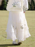 MQTIME  -  Summer Flower Butterfly Embroidery Solid High Waist Mid-length Loose Lace Women's Skirts