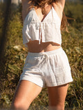 MQTIME  -  Stylish 2-Piece Set Sleeveless Crop Top and High Waist Shorts with Tie Front Detail Perfect for Summer Clubwear