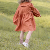  MQTIME  -  Autumn Girls Doll Collar Cotton Linen Dress New Chic Retro Loose Long-Sleeved Baby Girl Casual Party Dresses