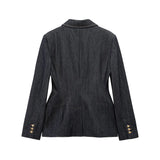  MQTIME  -  Women Denim Jacket Pants Sets Long Sleeve Blazer Coat Strapless Vests Straight Trousers Jeans Fashion High Street Outfit