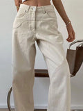 MQTIME  -  Vintage Women Baggy Denim Trousers High Waist Straight Wide Leg Casual Style Jeans Loose Dragging Pleat Fashion Daily Pants