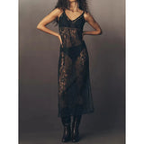 MQTIME  -  Women Summer Floral Lace See Through Straight Cami Slip Midi Dress Y2k V-Neck Sleeveless Backless Cover-ups Beachwear