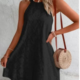 MQTIME  -  Fashion Hollow Out Lace Dress Sleeveless Halter Mini Dress Embroidery Cotton White Dress Round Neck Summer Vestidos